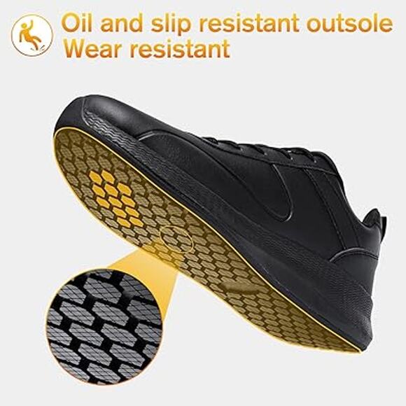 Taquco Mens 11.5 Black Lace Up Faux Leather Non Slip Waterproof Kitchen Shoes - Picture 2 of 7